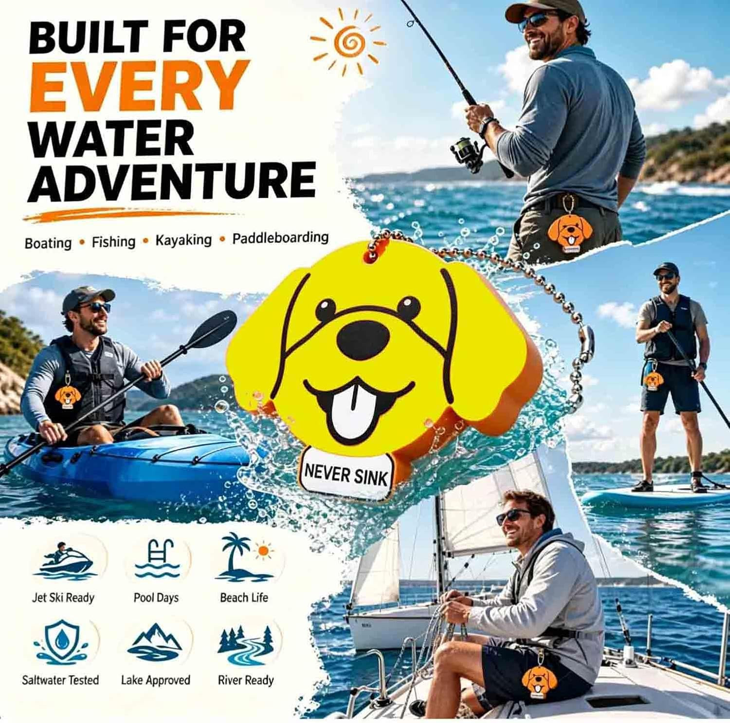 Floating Keychain for Keys, Retriever Dog Buoy with Chain, Buoyant Key