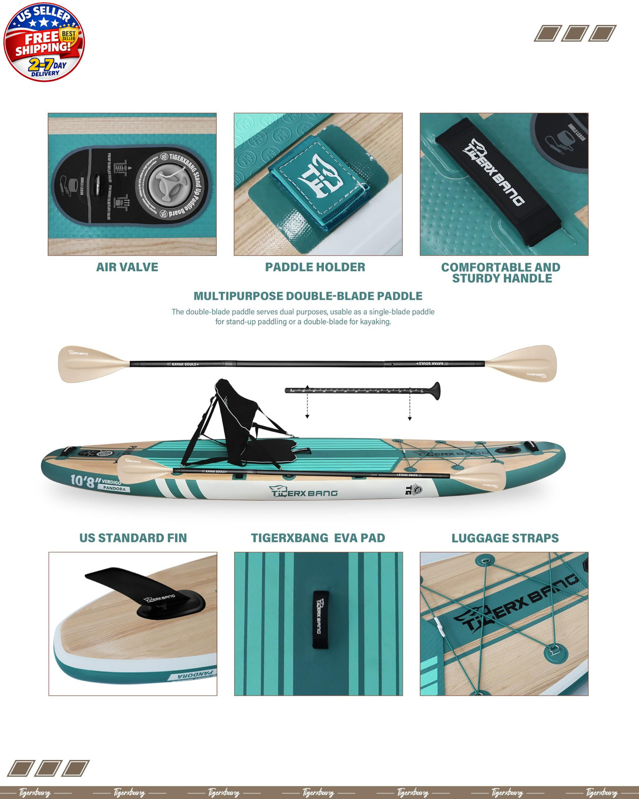 Paddle Board, 10.8′ Stand Up Paddle Board with Premium Complete Inflatable SUP A