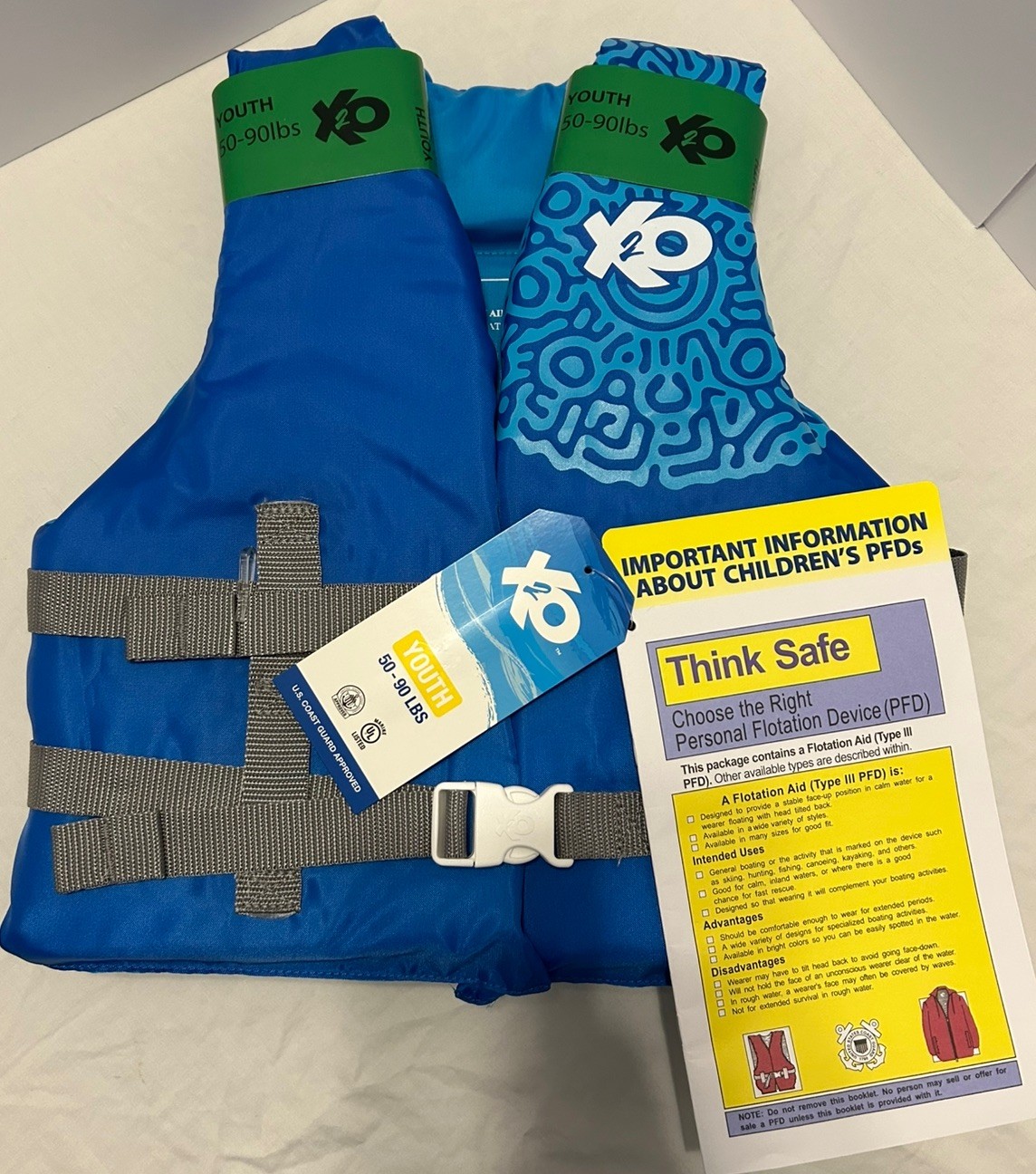 X2O Youth Life Vest Jacket 50-90 Pounds Blue Ocean Coral Coast Guard Approved