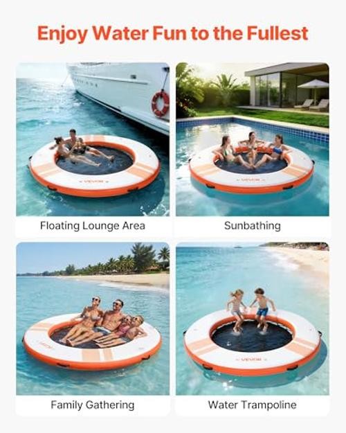 Inflatable Floating Dock, φ8 x 0.5 ft/2.44 m x 0.15 m White + Orange