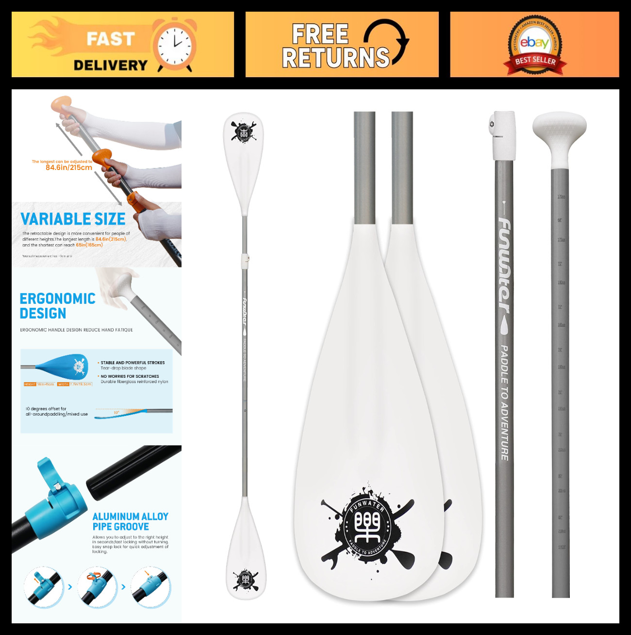 Adjustable 3-Piece Floating SUP Paddle – Lightweight, Durable, Portable Paddle B