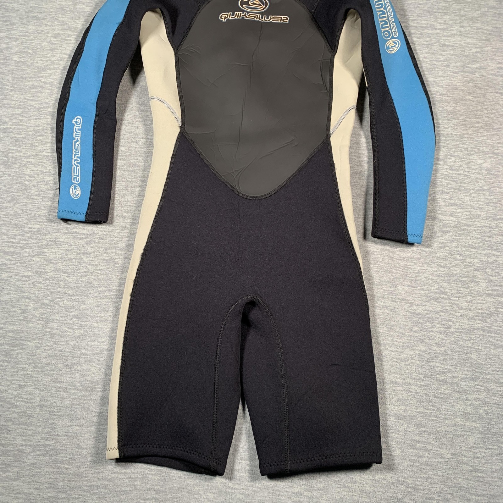Quiksilver Youth 16 Long Sleeve Shorty Wetsuit Back Zip Black Blue Gray Kids