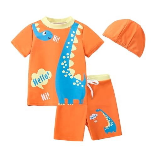 Toddler Boy Swimsuit 3 Piece Boys Swim Set Short Sleeve Boys Swim 3-4T Orange