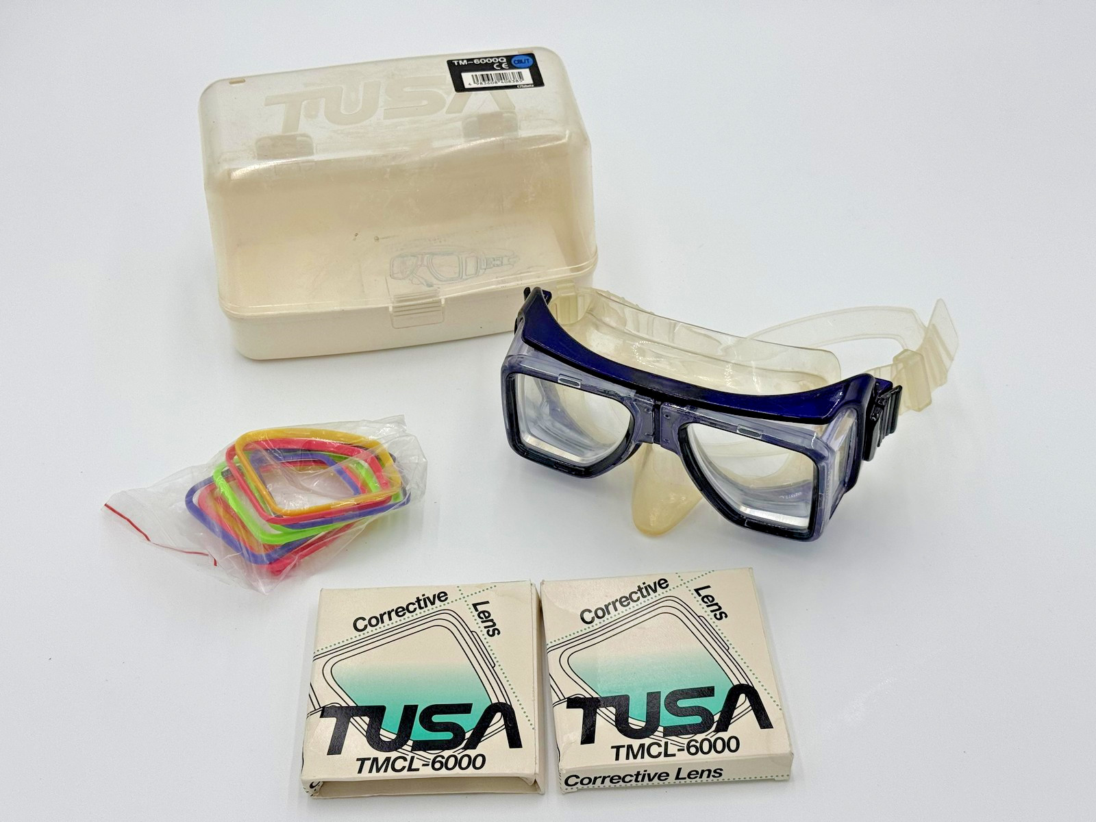 TUSA TM-6000Q Scuba Dive Mask Blue w/ Case + TMCL-6000 Corrective Lens -4.0L