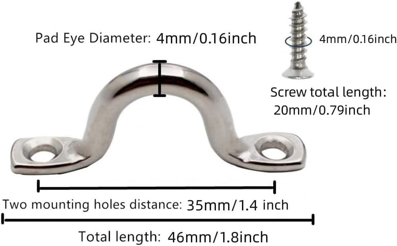 10 Pack Stainless Steel Pad Eye Straps Bimini Boat Top Kayak Deck Loop Tie Down