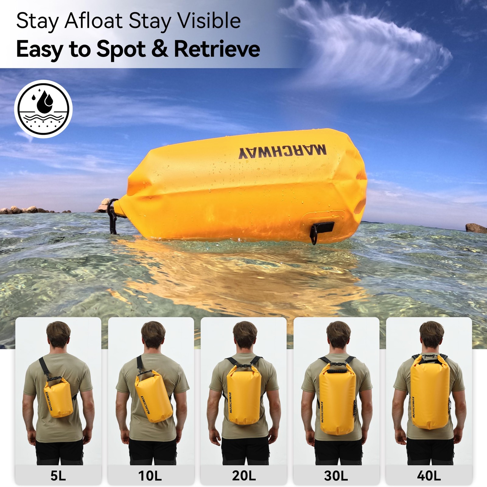 Marchway Floating Waterproof Dry Bag Backpack 5L/10L/20L/30L/40L Roll Top Sack