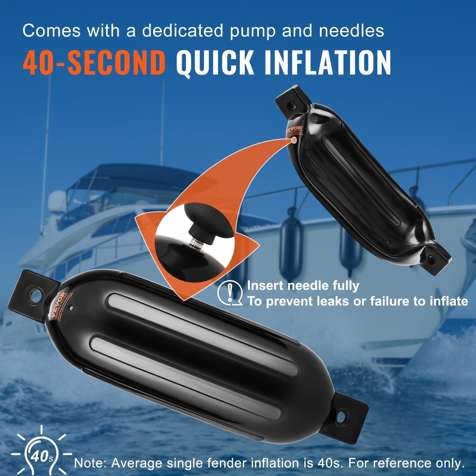 Inflatable Boat Fenders 5.5″ x 20″ – Ribbed Dock Bumpers with Air Pump, Marine S