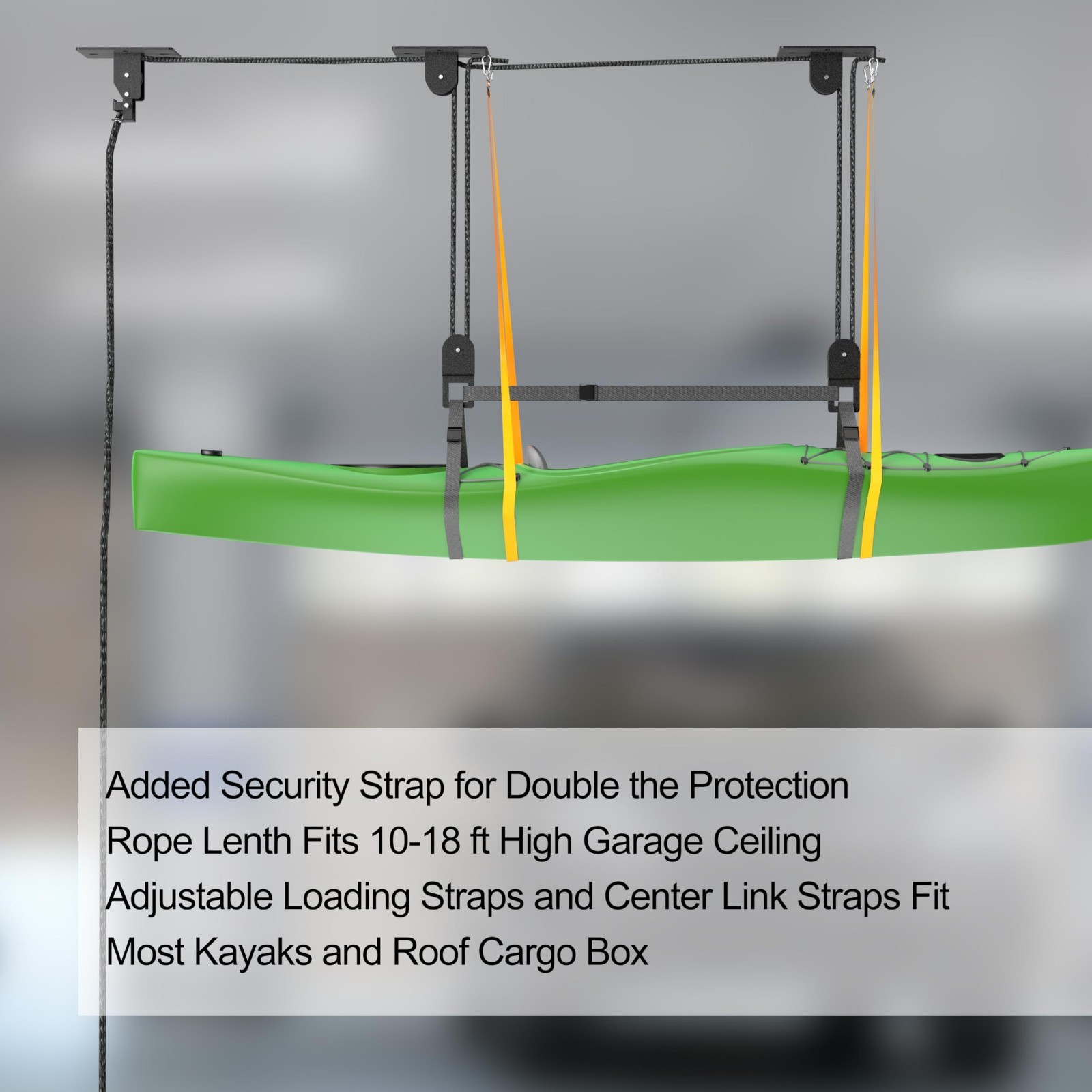 Canoe Hoist Pulley System for Garage Ceiling, 150 lbs Capacity, Overhead Space S