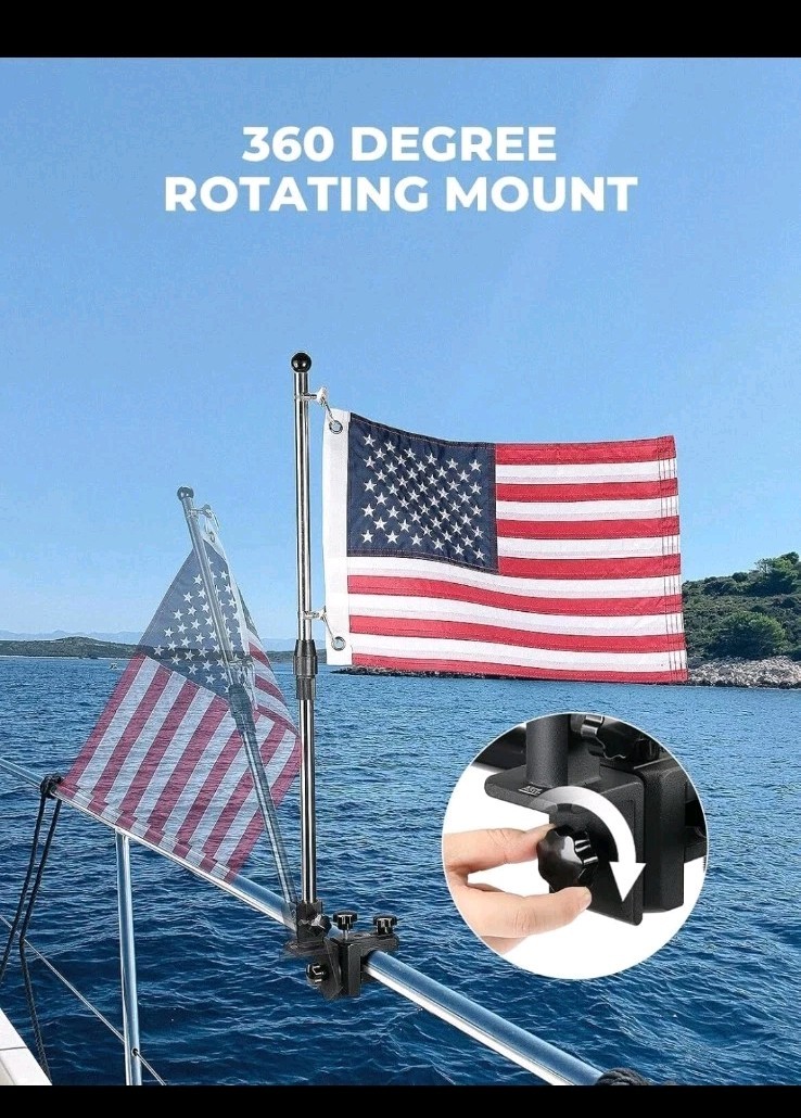 KEMIMOTO Boat American Flag Pole Kit 360° Adjustable 12”x18” Pontoon Boat Flag