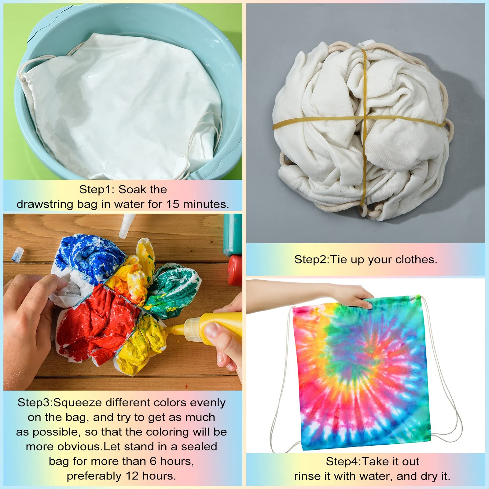 Saintrygo 12 Pieces 12/6 Pcs Tie Dye Cotton Drawstring Bags One Size, White