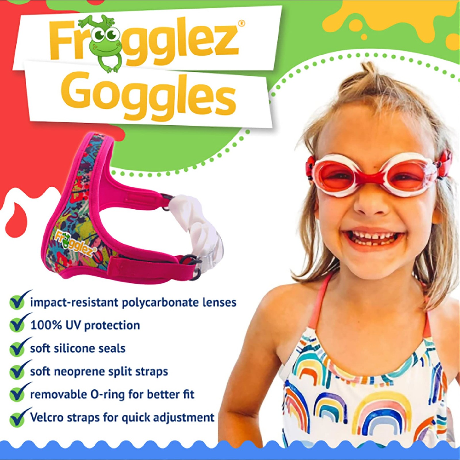Frogglez Anti-Fog Swimming Goggles for Kids under 10 (Ages 3-10) Recommended by