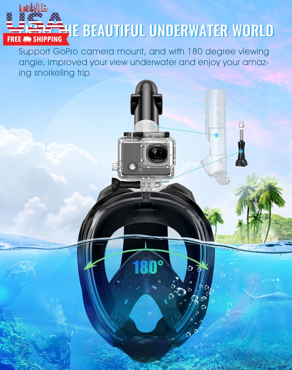 G2 Full Face Snorkel Mask with Latest Dry Top System,Foldable 180 Degree Panoram