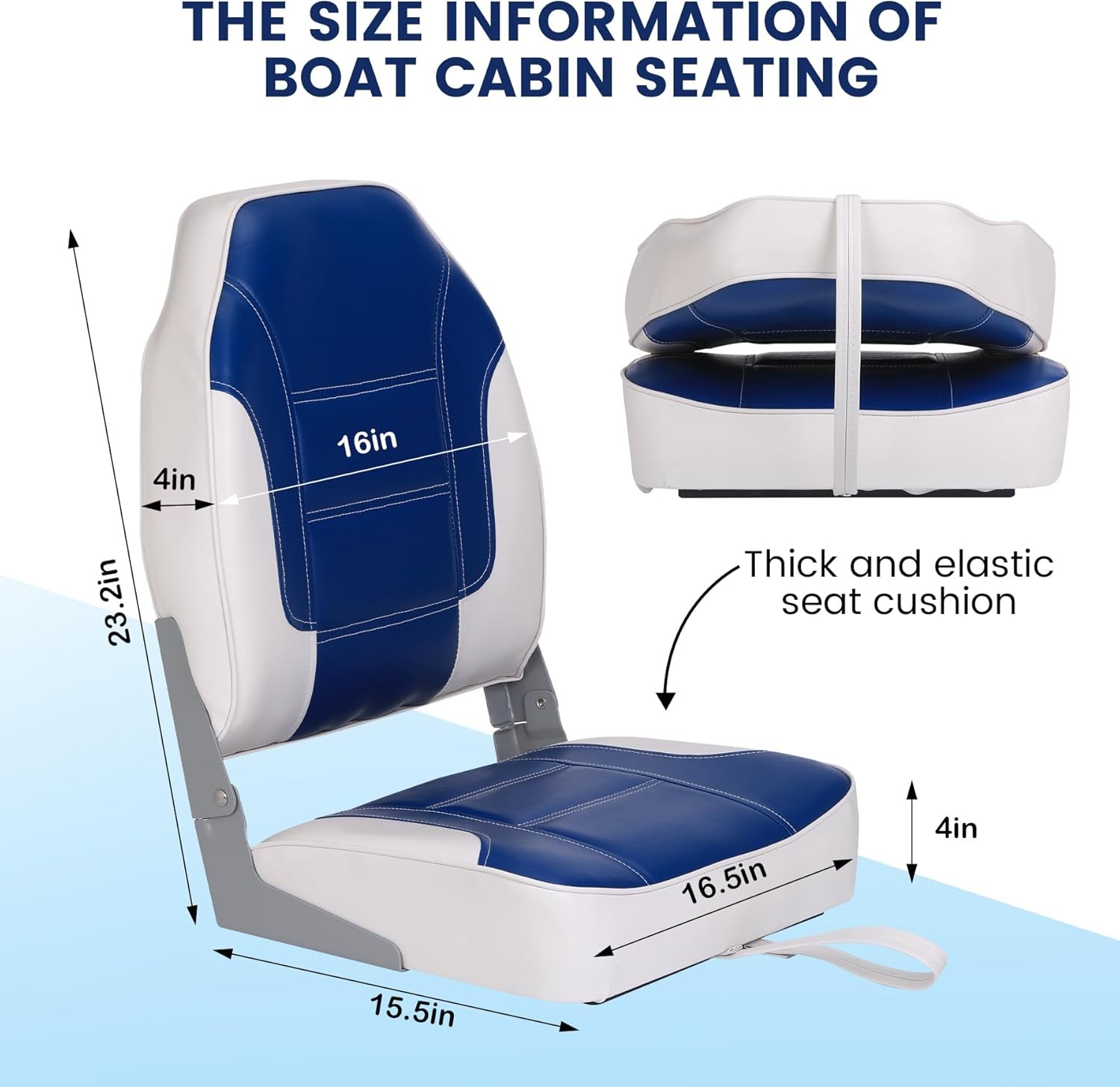 2 Pack Waterproof Folding Boat Seats, High-Back Ergonomic Captain Chairs with Th