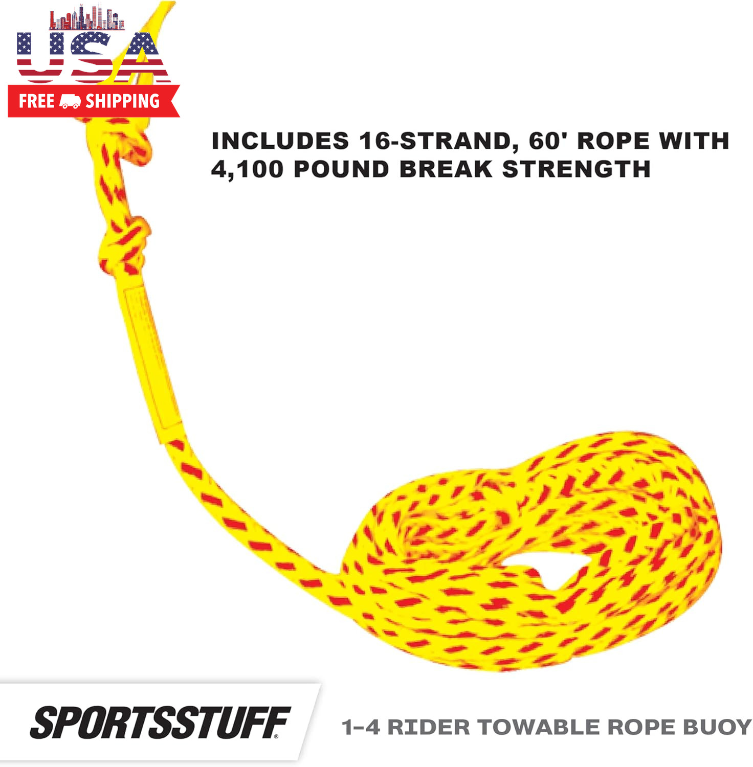 Booster Towable Tube Ball Towable Rope for Lift and Visibility, 60 Ft Rope with
