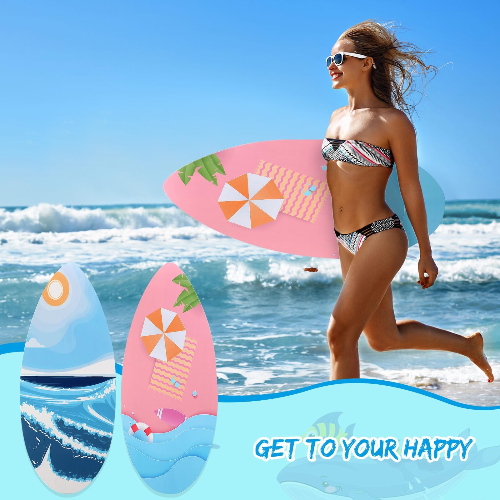 2 Pack 35 Inch Skimboard with High Gloss Coat Wooden Skim Boards Beach Skimbo…