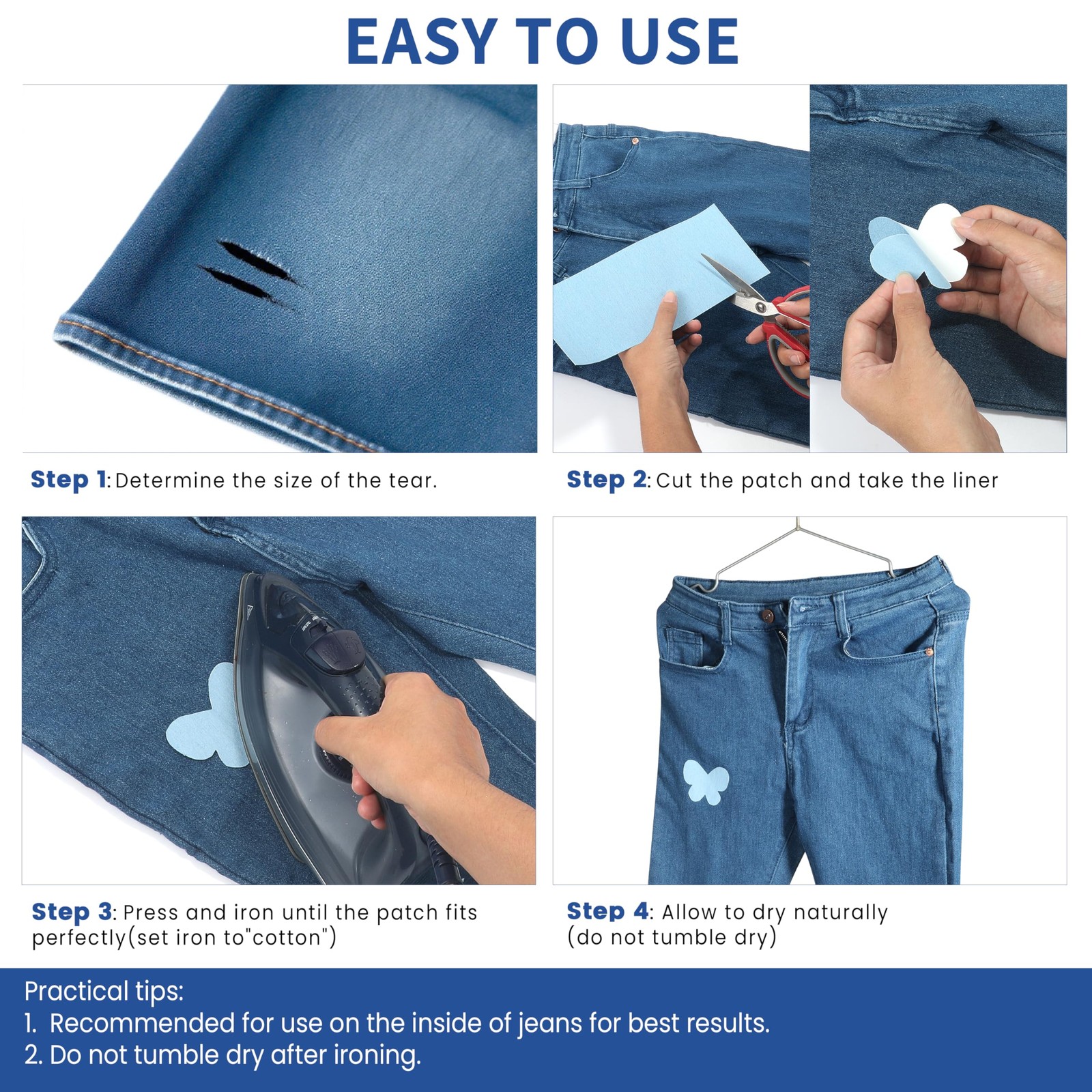 Denim Patches for Inside Jeans – Iron On 4 in x 60 (1 Pack), Black
