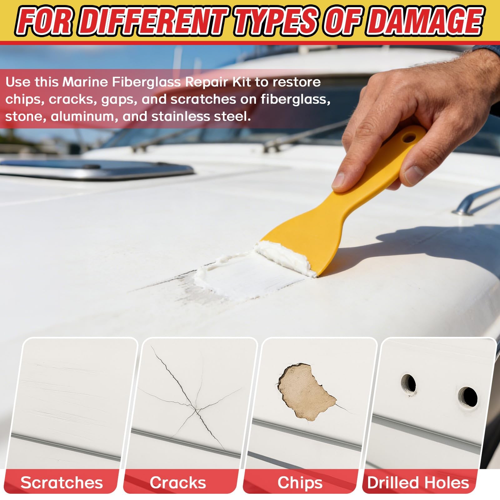 Marine Fiberglass Repair Kit for Boats, Gelcoat Boats White