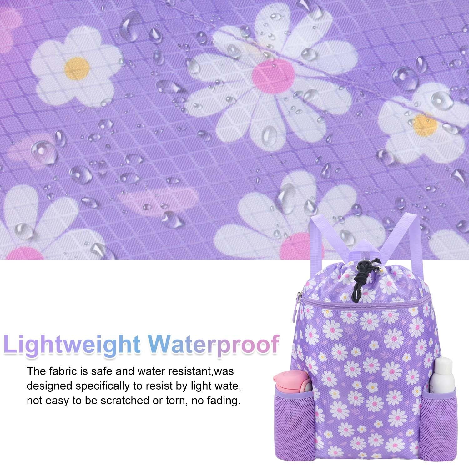 Lightweight Waterproof Swim Bags for Kids – Drawstring Backpack with Bottle