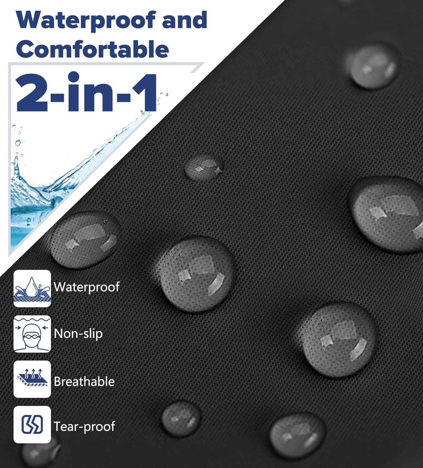 1 Pack Fabric Swim Cap Silicone Waterproof Layer Breathable Cloth Large Black-L