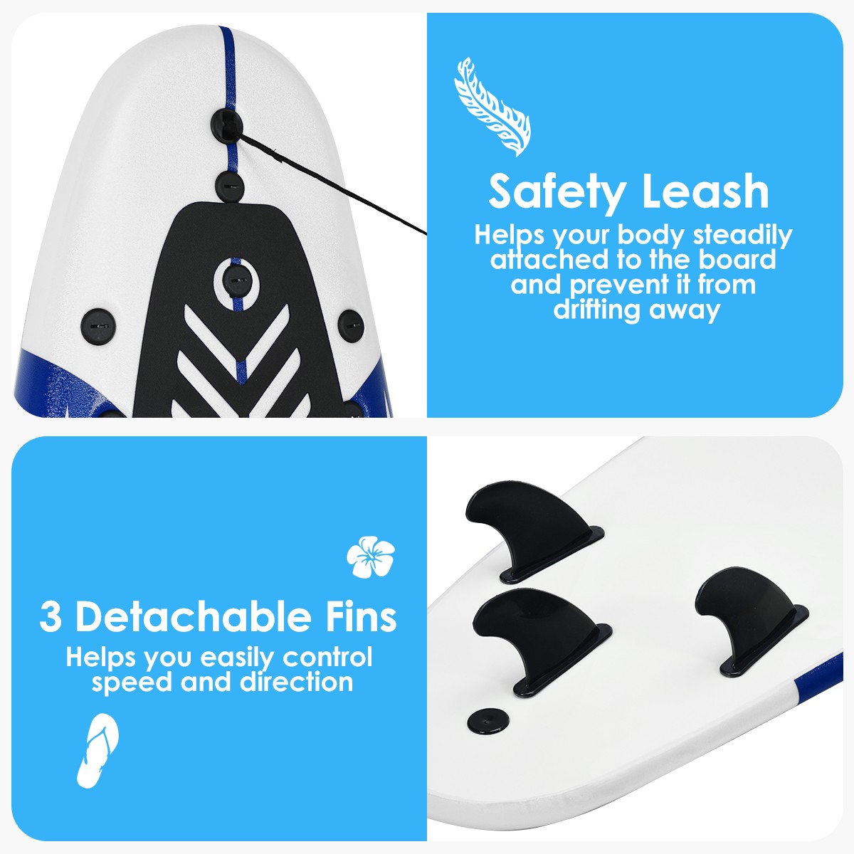6ft Surfboard Stand Up Surfing Paddle Board SUP Ocean Beach Kid Adult White