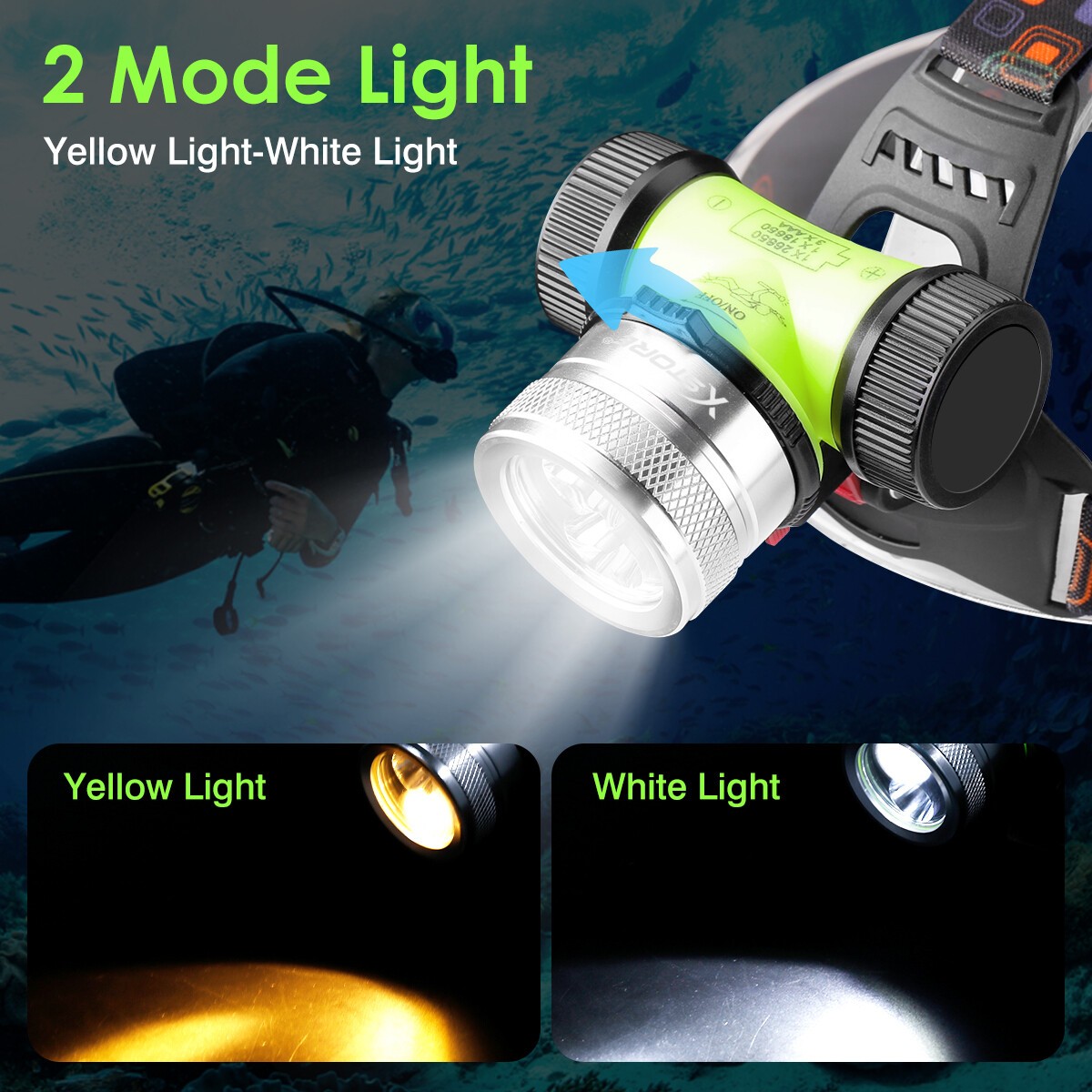 Scuba Diving LED Headlamp Underwater 262ft Waterproof Headlight Head Dive Torch