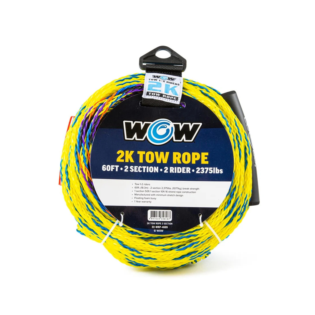 Wow 2K Deck Tube 1-2 Riders 60 Ft Uv Treated Tow Rope With Floating Handle