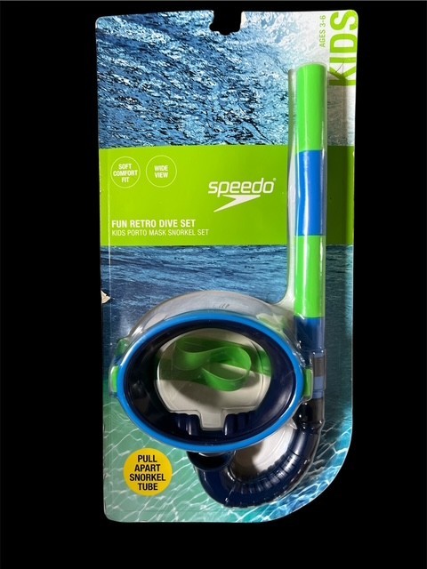 Speedo Kid’s Retro Dive Set Porto Mask Snorkel Set Ages 3-6 Blue New Sealed