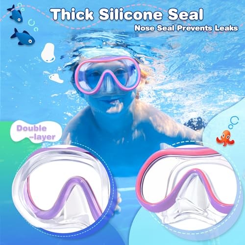 Kids Swim Goggles Mask with Nose Cover 3-16, Unique Frame Pink & Purple S(3-10)