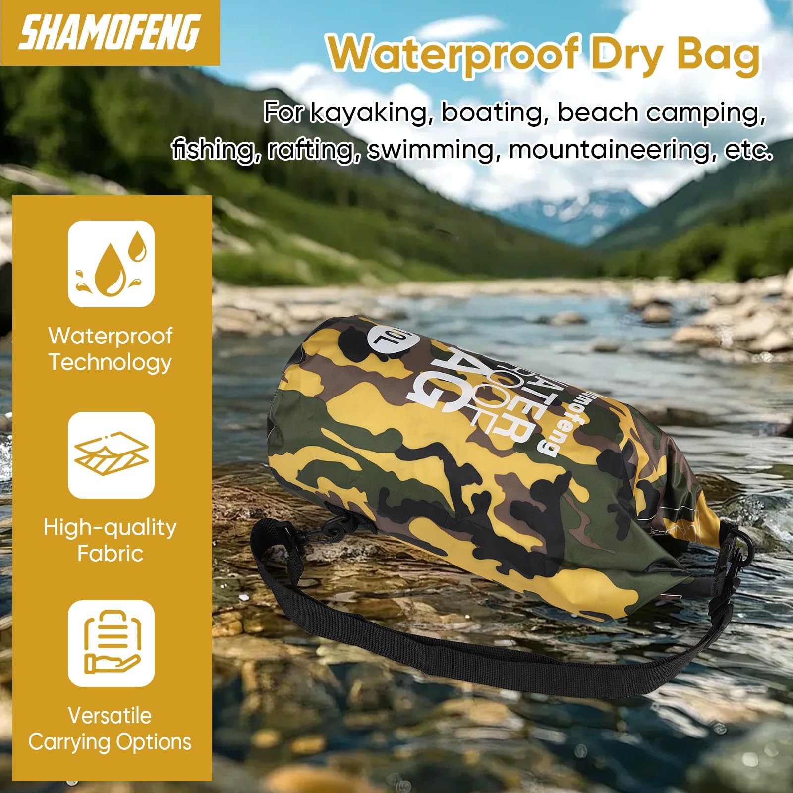 shamofeng Waterproof Dry Bag 5L/10L/15L/20L/30L Roll Top 5L, Yellow