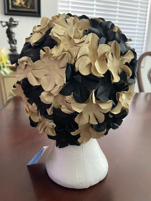 Fashy Retro Tan & Black Flowers Swim Cap Heavy Duty Rubber Hair Protection