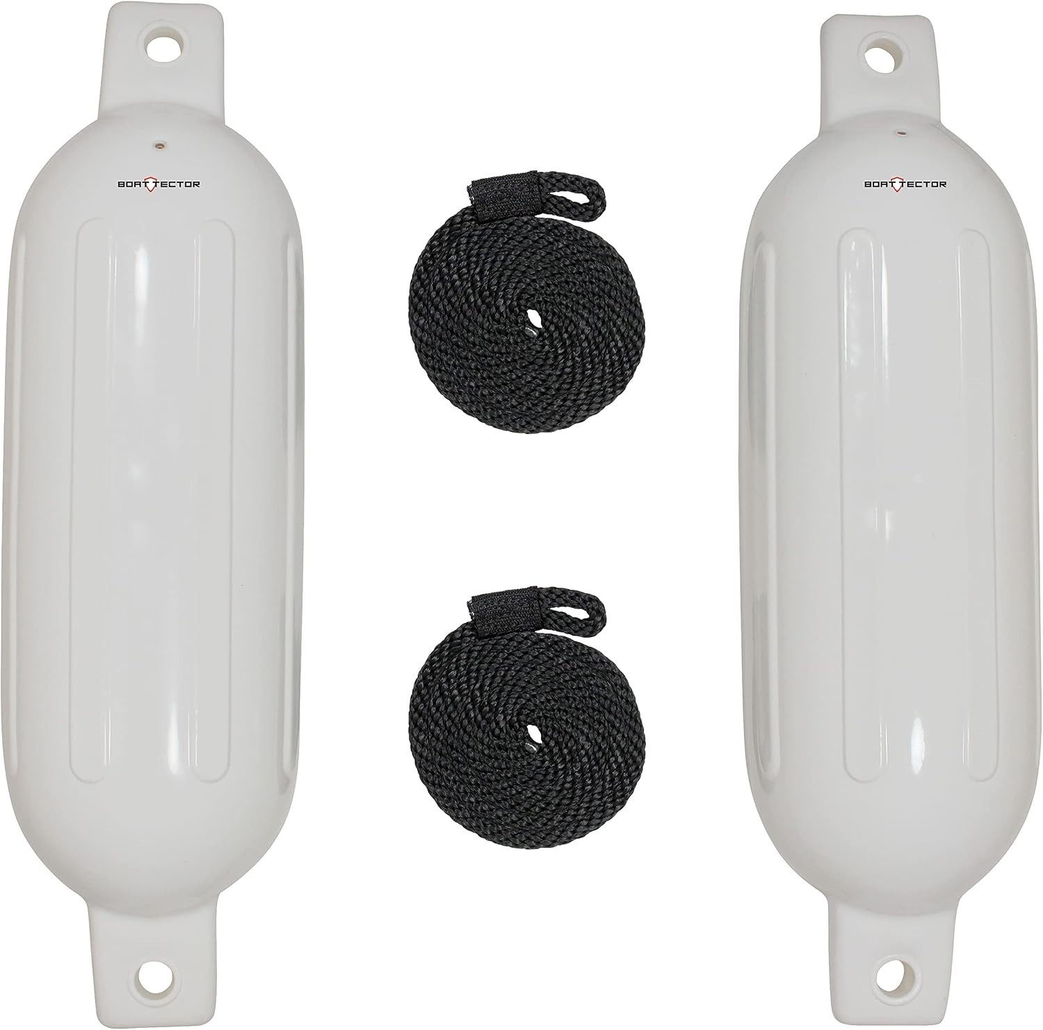 2-Pack BoatTector Inflatable Fenders 6.5″ x 22″ – UV Resistant White