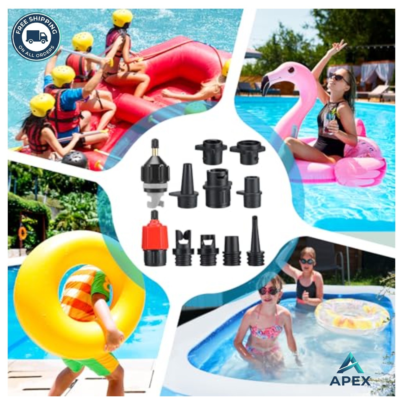 Inflatable Pump Adapter Kit 11 Piece Valve Nozzle Set for SUP Kayak Boat Dinghy