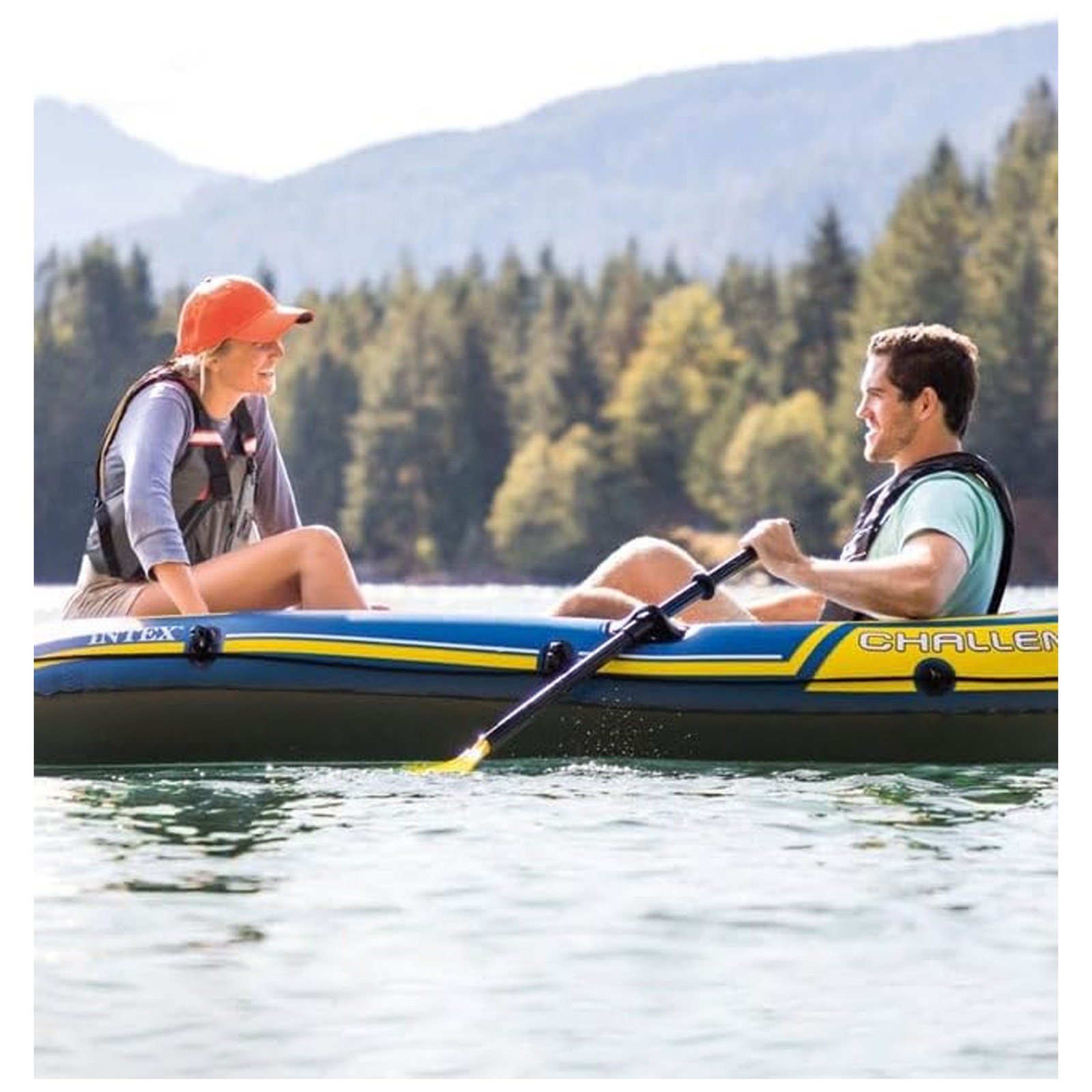 INTEX Challenger 2 Inflatable Boat Set with 48″ Oars, Pump, Oar Locks (Open Box)