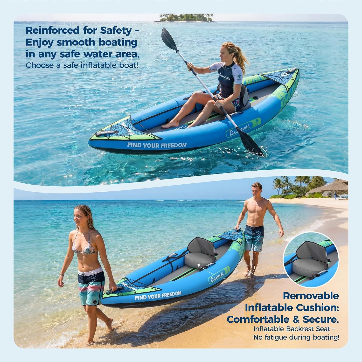 10ft Lightweight Drop Stitch Inflatable Kayak for 1 Adult – 450lbs Capacity