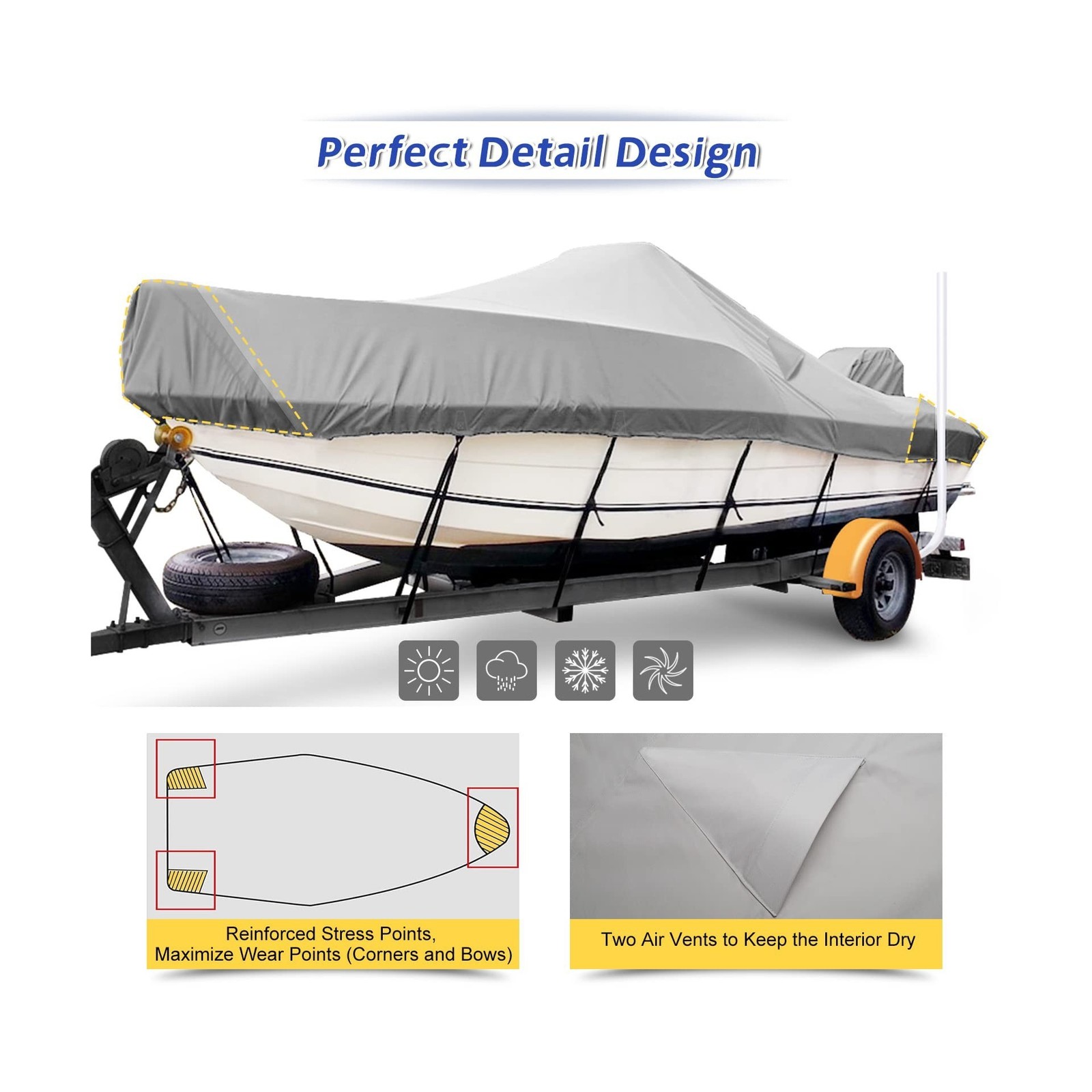1400D Center Console Boat Cover,Outdoor Waterproof Boat Covers 20-22ft Specia…