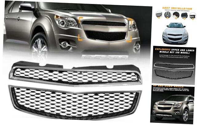 Chrome Upper & Lower Grille Grill Compatible with 2010-2015 Equinox,ABS Black