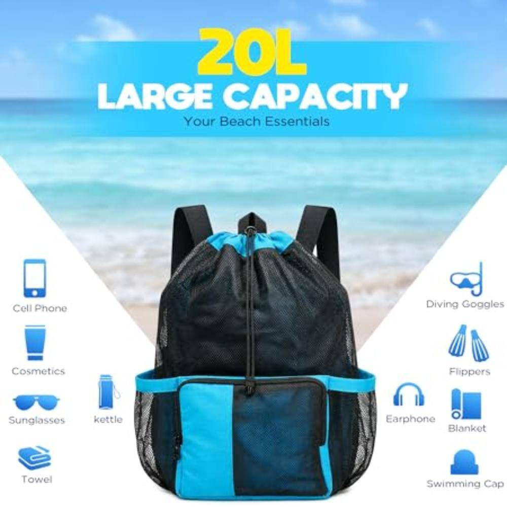 20L Mesh Swim Bag Backpack Quick-Dry Black 1 Piece