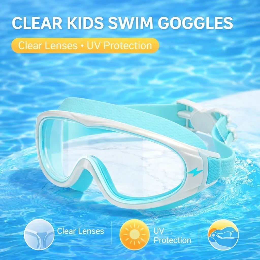 Swimming Goggles for Boys & Girls (3-15 Years) – Big Frame HD View, Anti-Fog