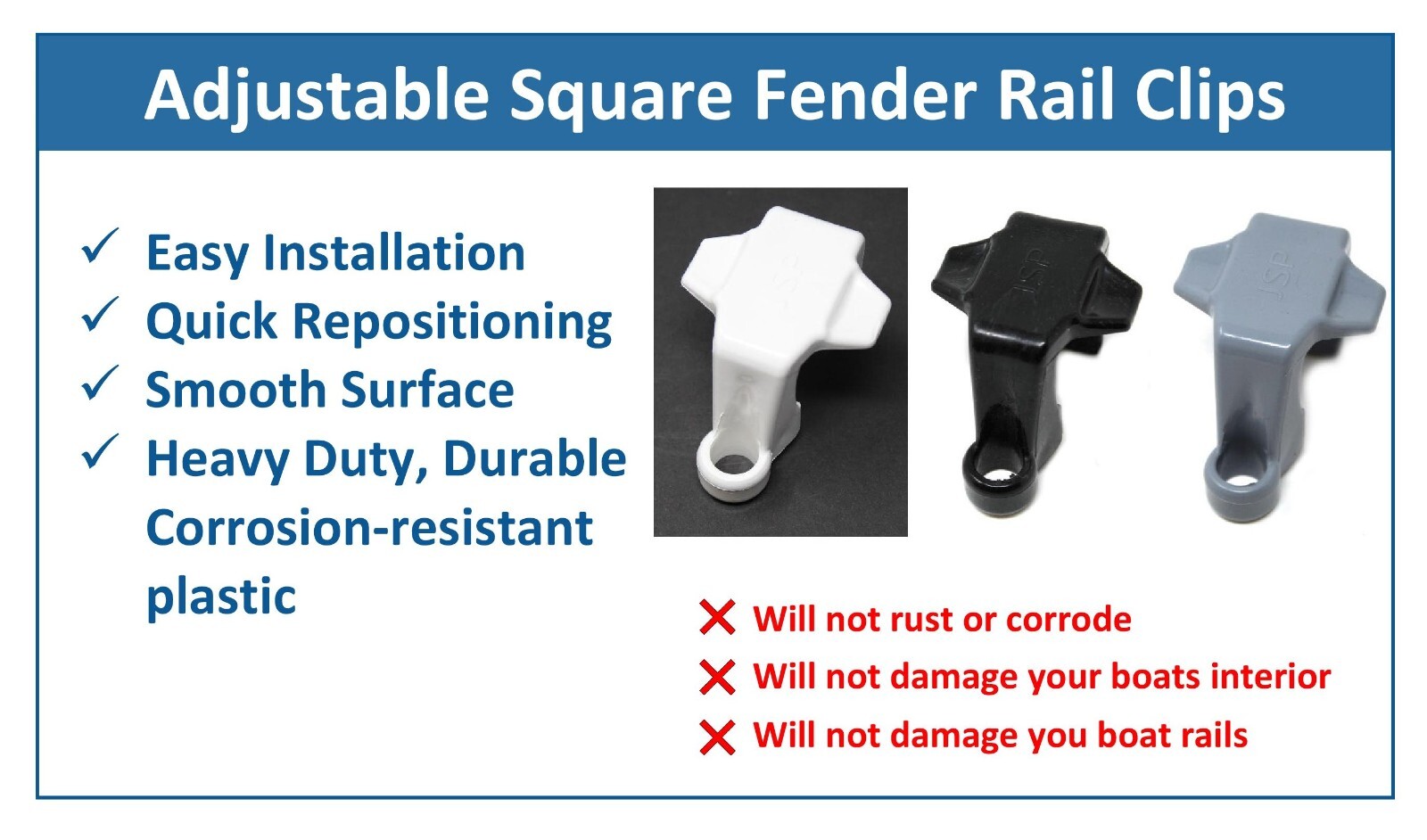 Plastic Pontoon Boat Square Rail Fender Adjuster Hanger Clip – Pick a Pack