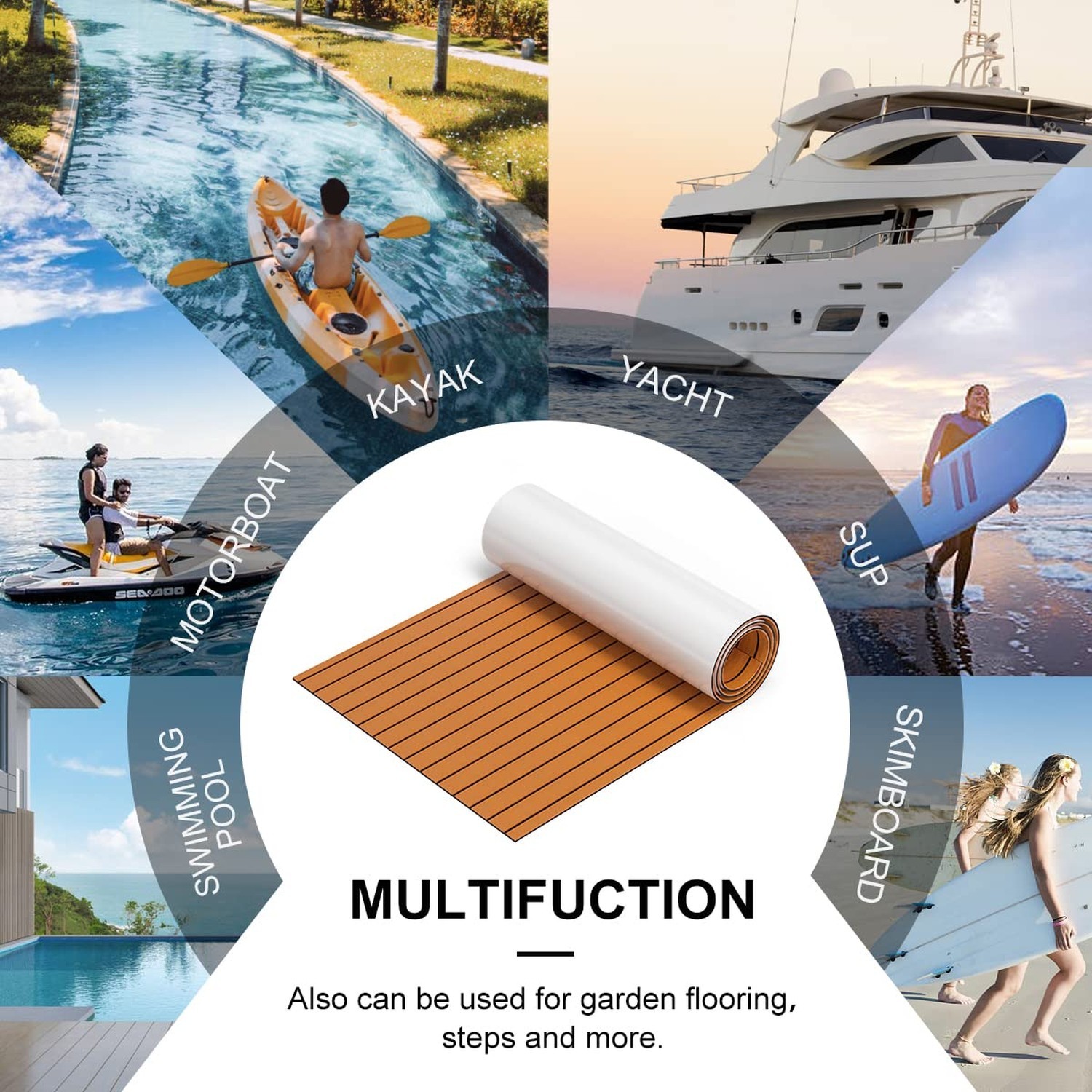 WOOWAVE EVA Foam Boat Flooring Decking Sheet Marine Mat Non-Slip and Self-Adh…