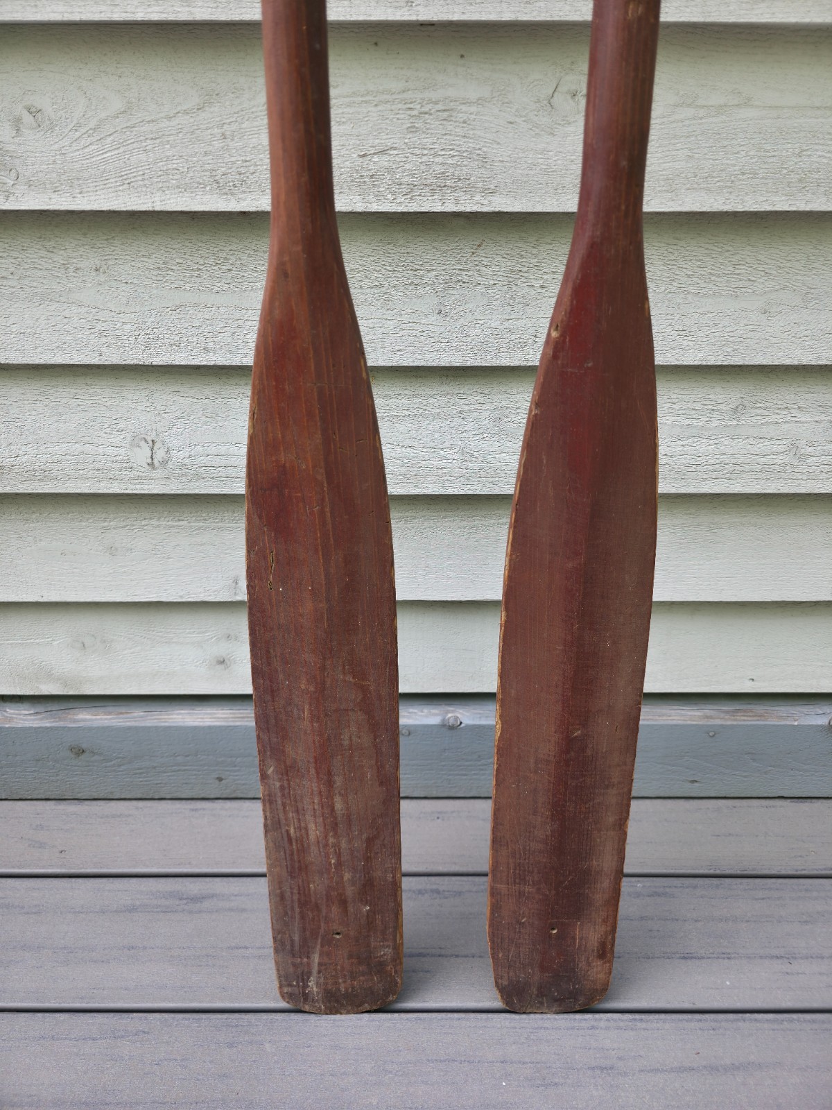 VINTAGE Old Wooden Paddles Oars DARK BROWN LONG Measures 84″