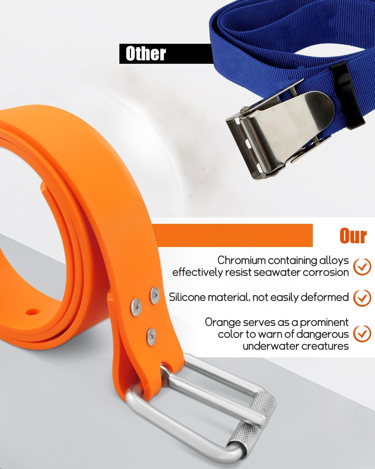 Rubber Diving Weight Belt with Quick Release Stainless Steel Buckle, 53 Inch