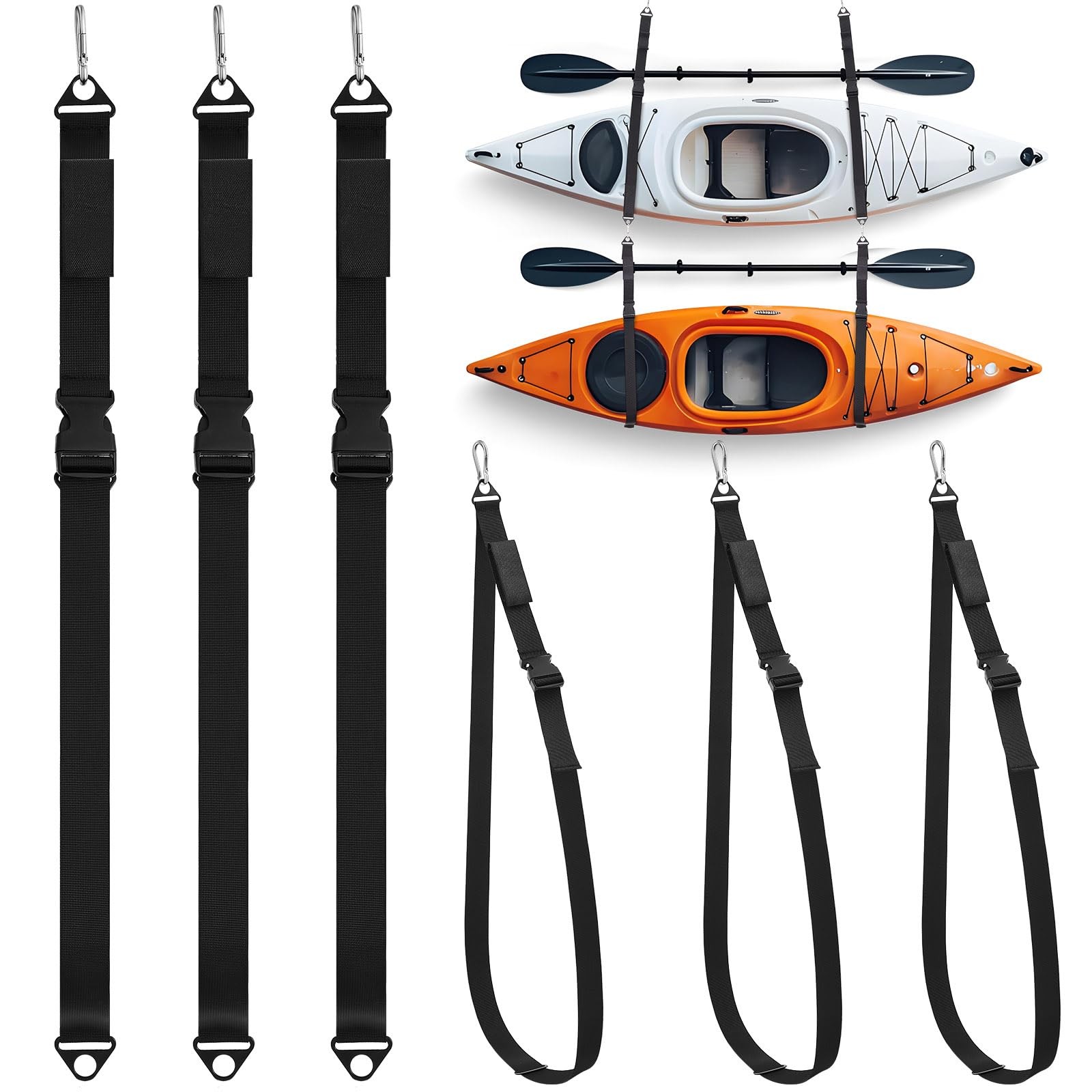 Kayak Hanging Straps for Storage 440lb Capacity 74″ Nylon Straps with Carabin…