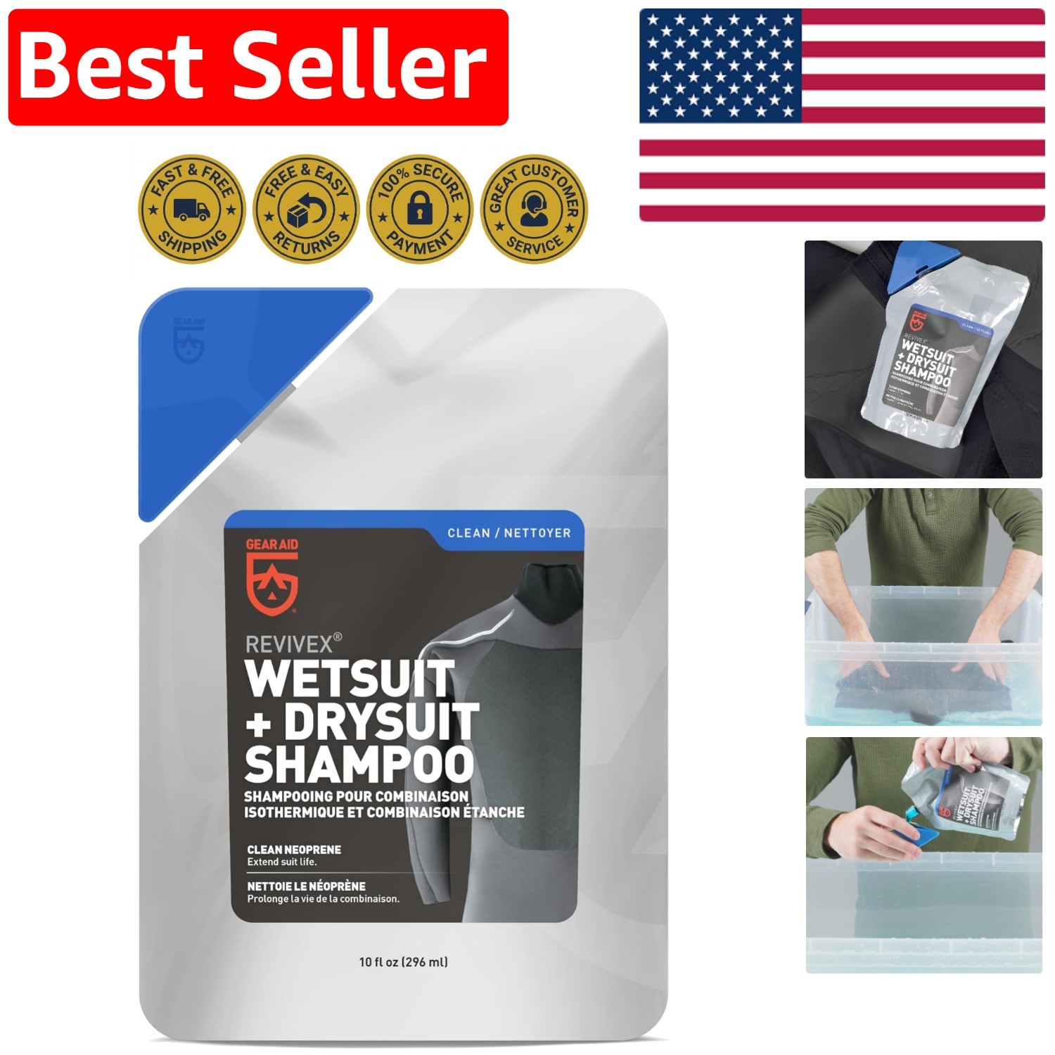 Wetsuit & Drysuit Cleaner – 10 Fl Oz Concentrated Shampoo for Fresh Gear
