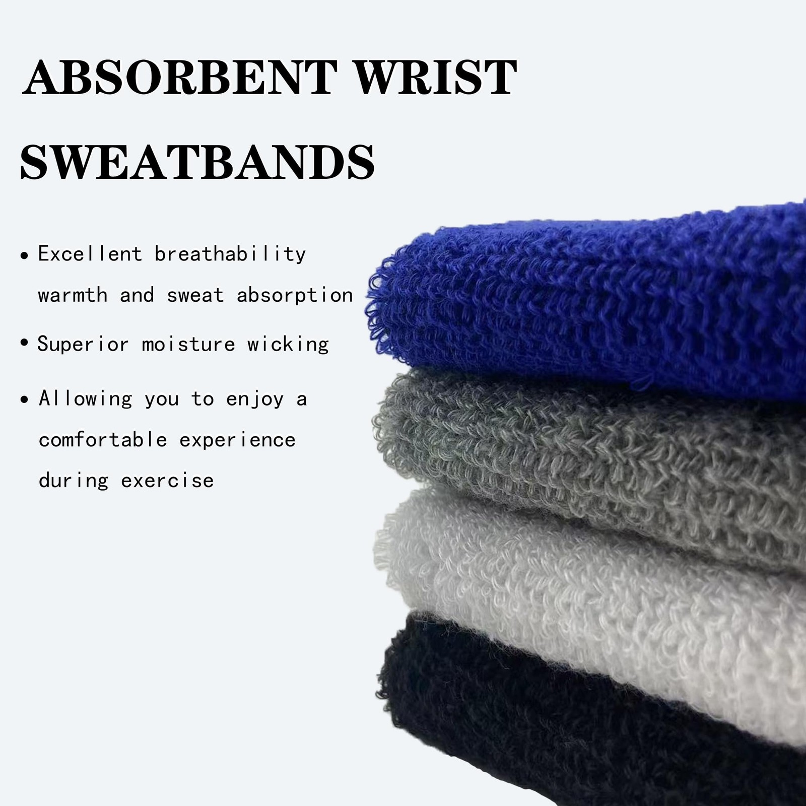 IMAGERIO 8 Pack Wrist Sweatbands Tennis Assorted, Blue+Black+White+Gray