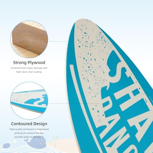 Skimboard 35 Inch Skim Boards for Beach Adults ＆ Kids, High Gloss Blue shark