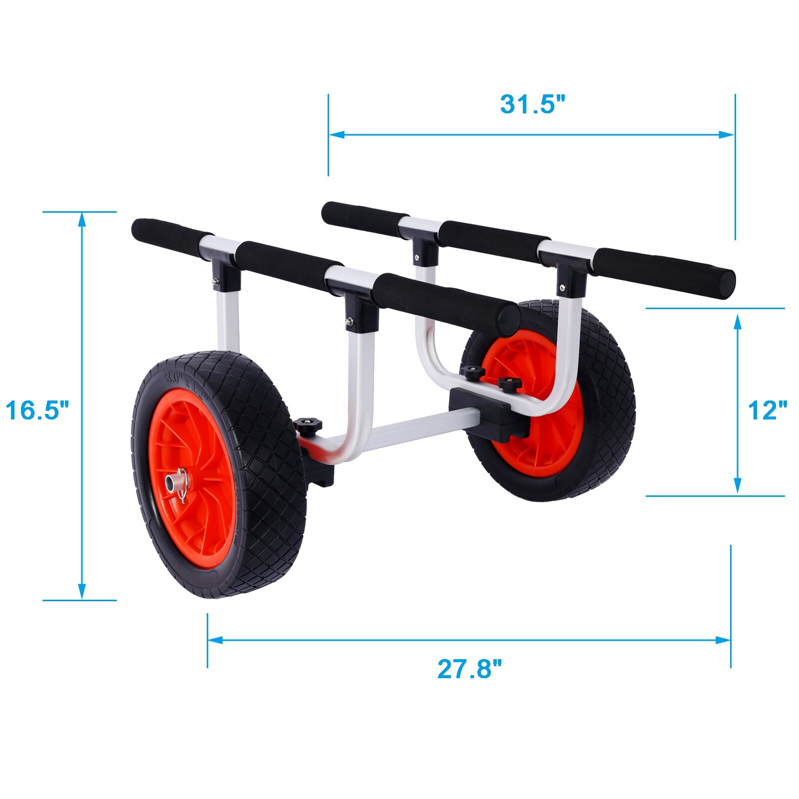 Adjustable Kayak Cart Canoe Boat Carrier 300lbs Load with 12” Airless Wheels