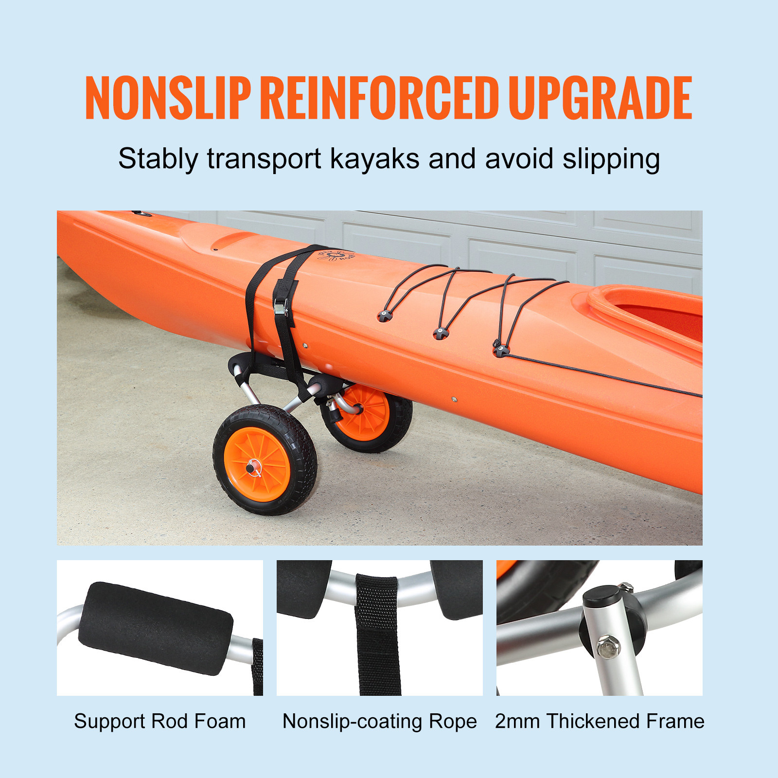 VEVOR 250lbs Foldable Kayak Canoe Boat Carrier Dolly Cart with 10” Solid Tires