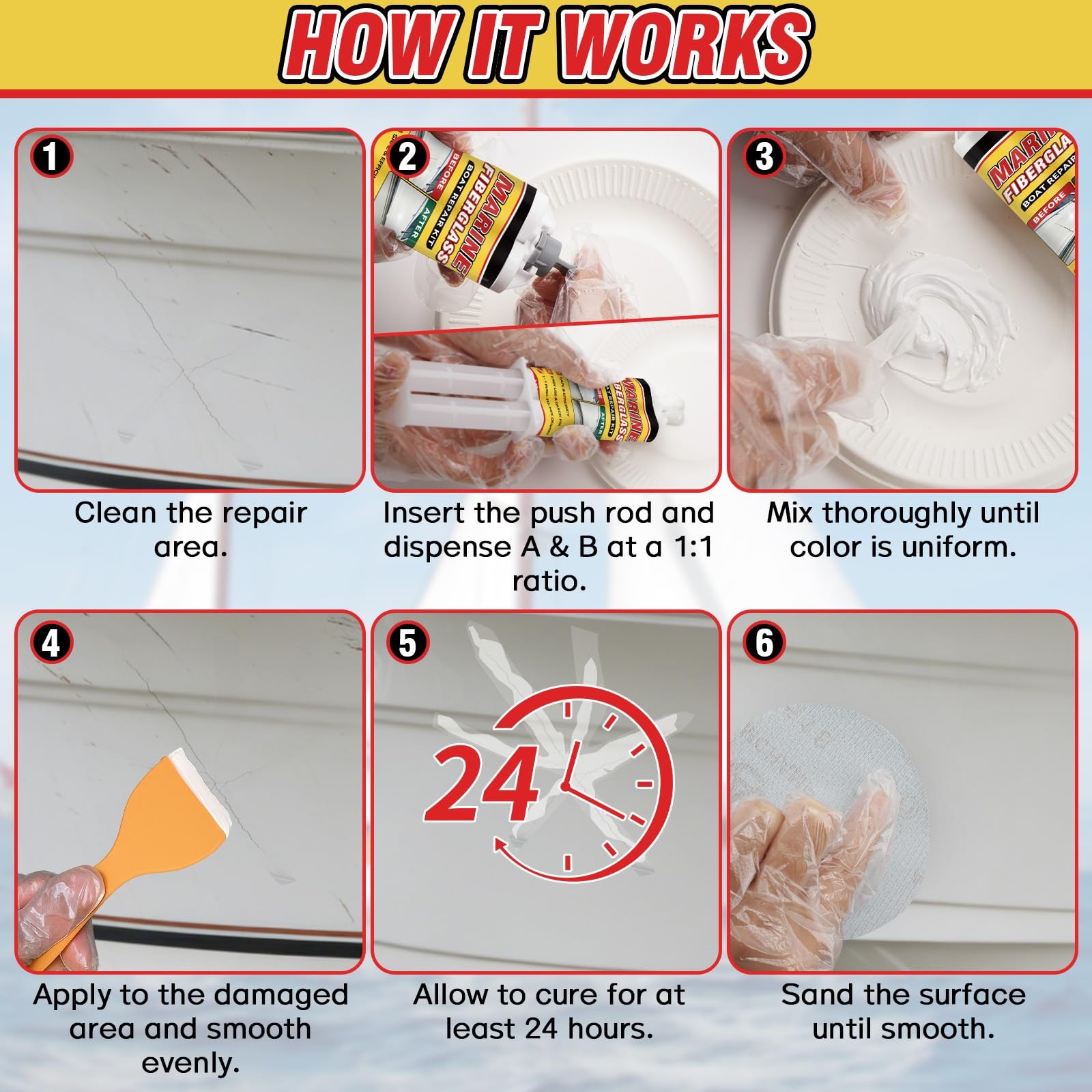 Marine Fiberglass Repair Kit for Boats, Gelcoat Boats White