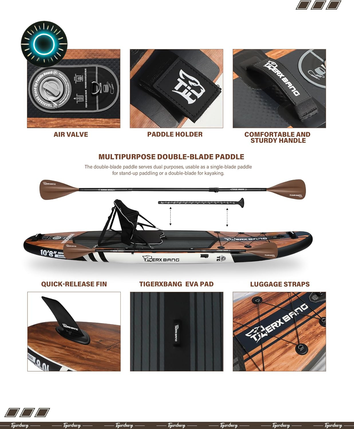 TIGERXBANG Paddle Board 10.8′ Stand Up Paddle Board with Premium Complete In…